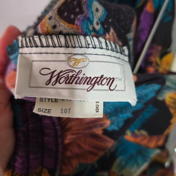 Vintage Womens M Fall Leaf Leaves Floral Pleated A-Line Skirt Black Multicolor - Picture 5 of 7